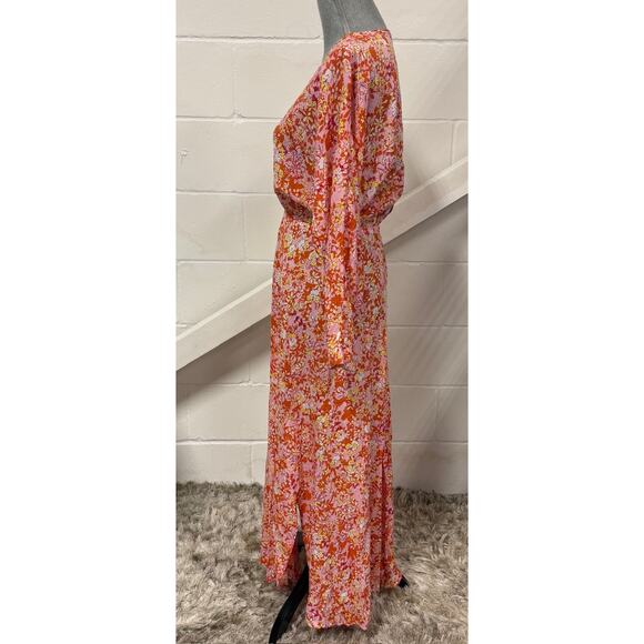 Poupette St Barth Ilona Pink Sweet Bell Floral Long Sleeve Boho Resort Sun Dress - Picture 8 of 11